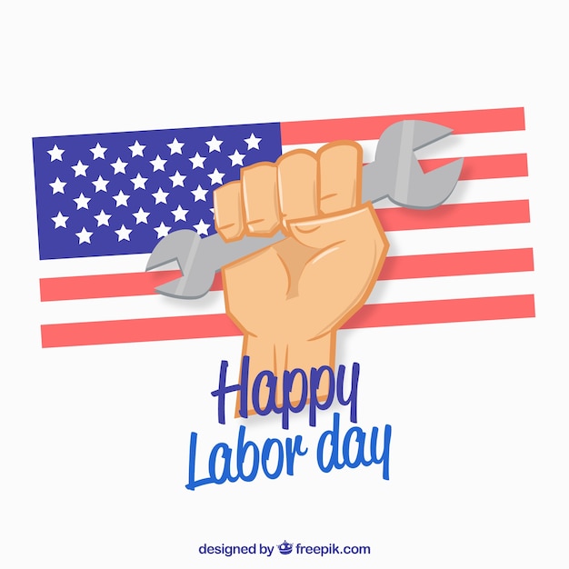 Free vector labor day background wtith tool and flag