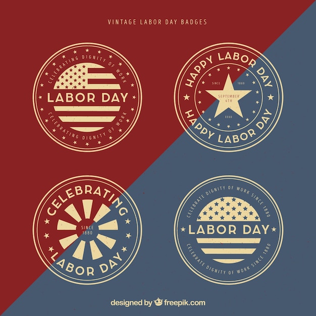 Free vector labor day badge collection with vintage style