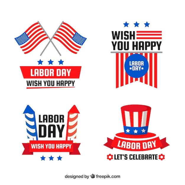 Free vector labor day badges collection in flat style