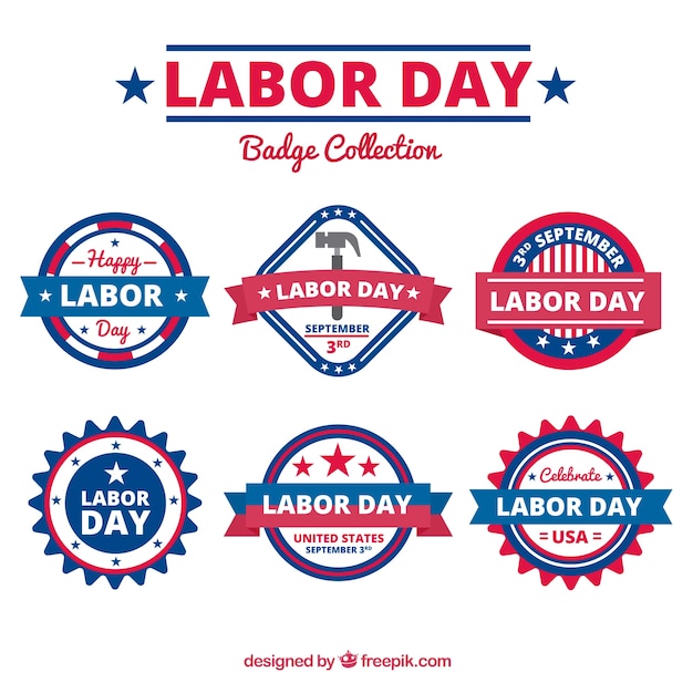 Free vector labor day badges collection in flat style