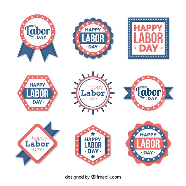 Free vector labor day badges collection in flat style