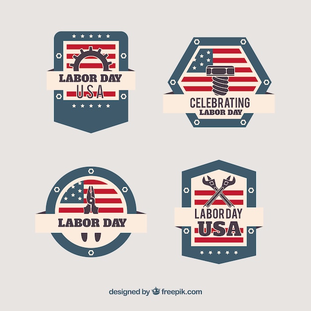 Free vector labor day badges collection in vintage style