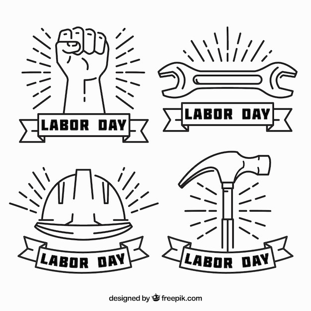 Labor day badges collection with tools