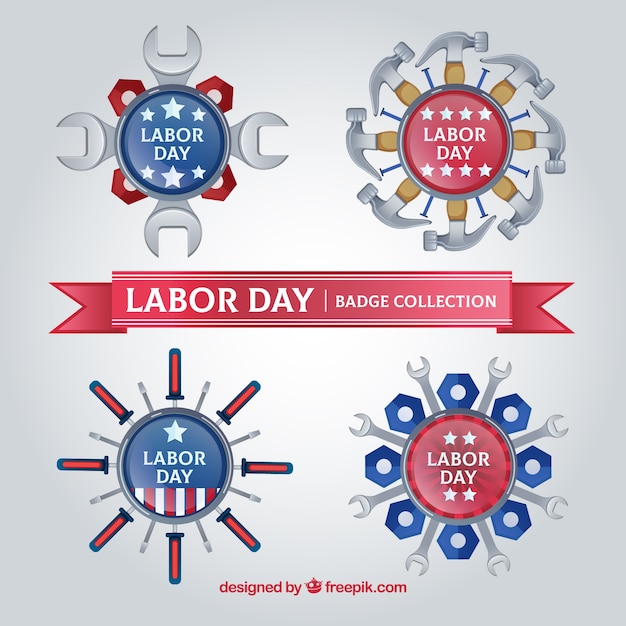 Free vector labor day badges collection with tools