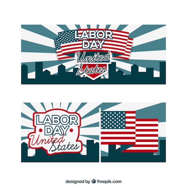 無料ベクター アメリカの旗のデザインと労働者の日のバナー