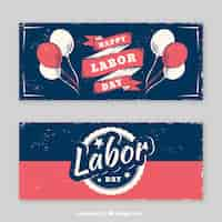 Free vector labor day banners collection in vintage style