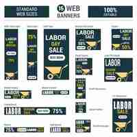 Vettore gratuito labor day sale di dimensioni standard web set banner vector web banner