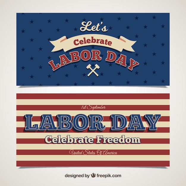 Free vector labor day banners in vintage style