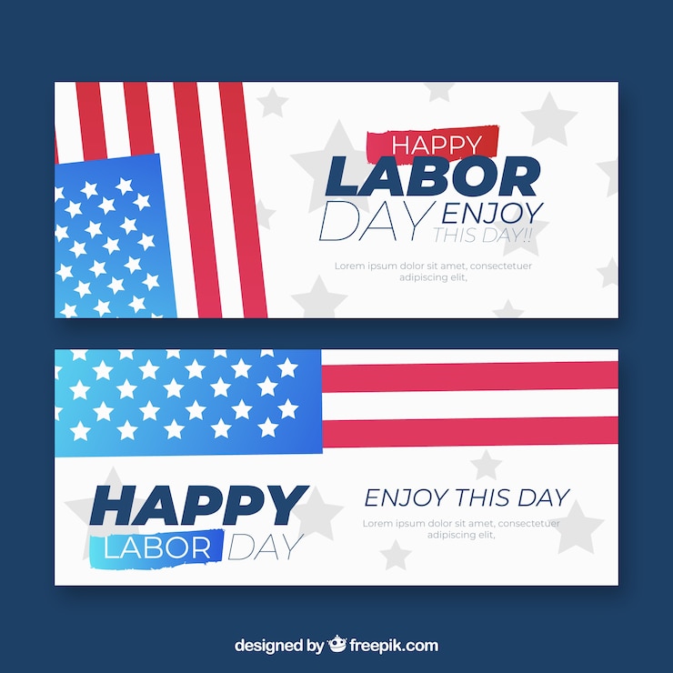 Free Vector labor day banners with american flag