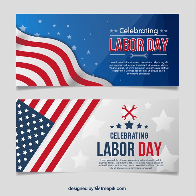 Free vector labor day banners with american flag