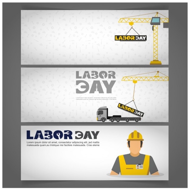 Labor day banners with cranes and worker