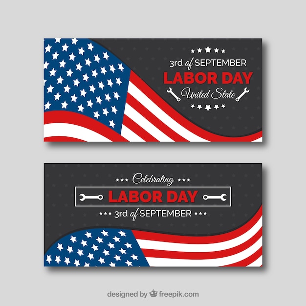 Free vector labor day banners with flag