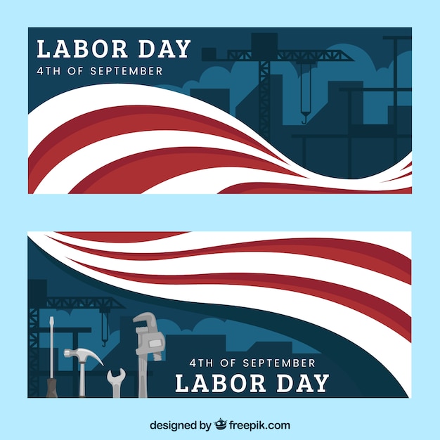 Labor day banners with flags