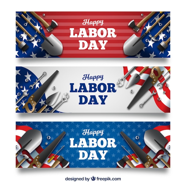 Free vector labor day banners with realistic style