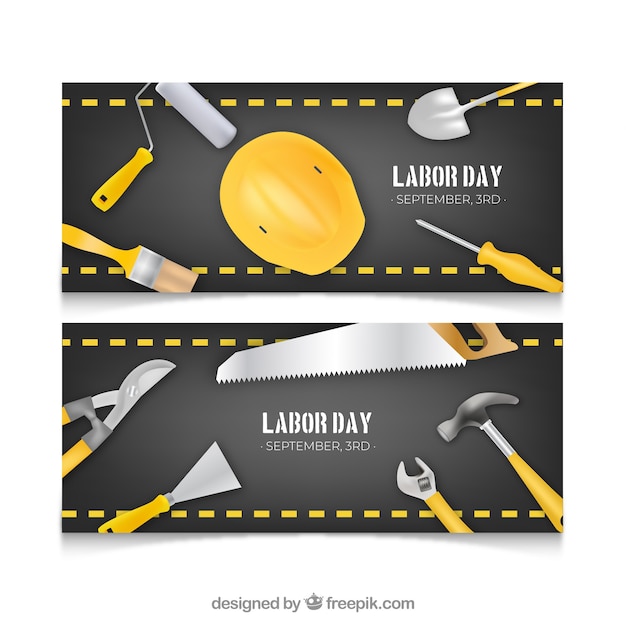 Free vector labor day banners with realistic tools