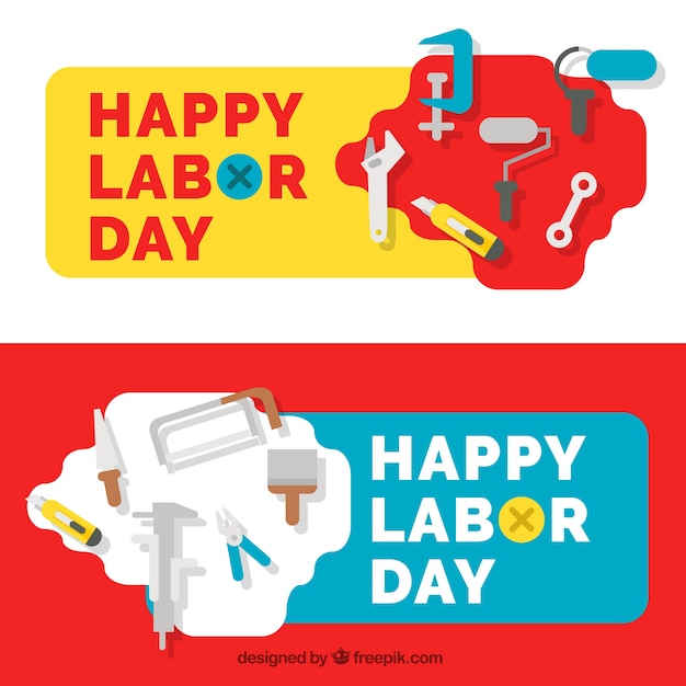Free vector labor day banners with tools