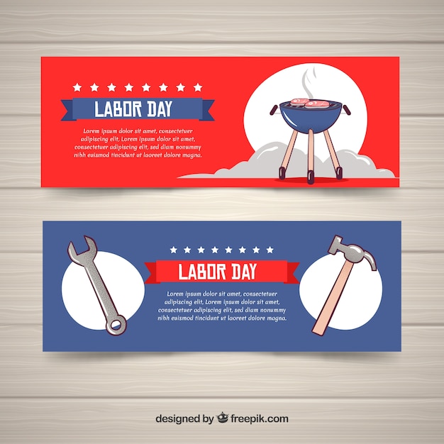 Labor day banners with tools