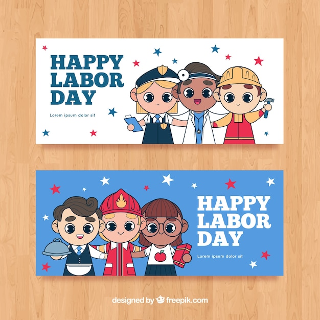 Free vector labor day banners with workers