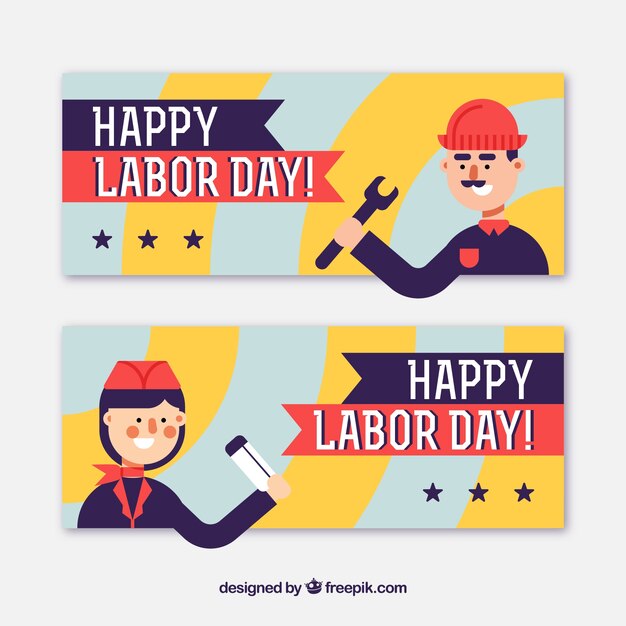 Labor day banners with workers