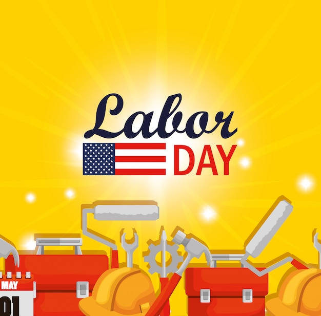 Free vector labor day celebration with construction tools