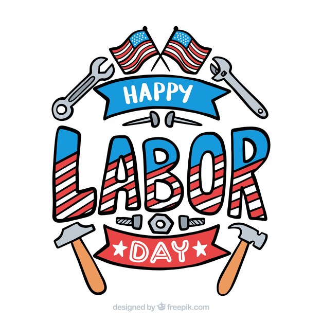 Labor day composition with hand drawn style
