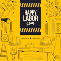 Labor day composition with hand drawn tools
