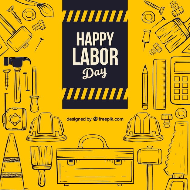 Labor day composition with hand drawn tools