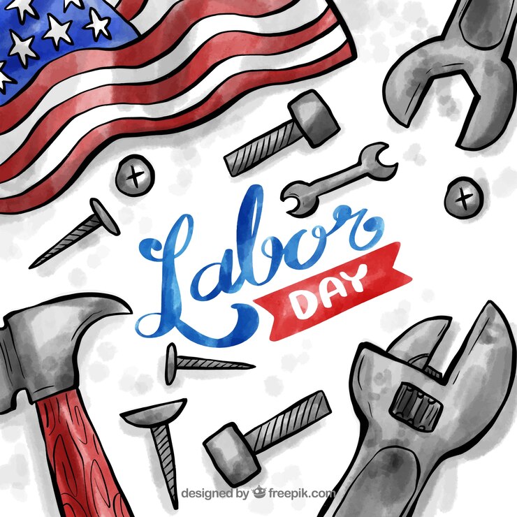 Free Vector labor day composition with watercolor tools