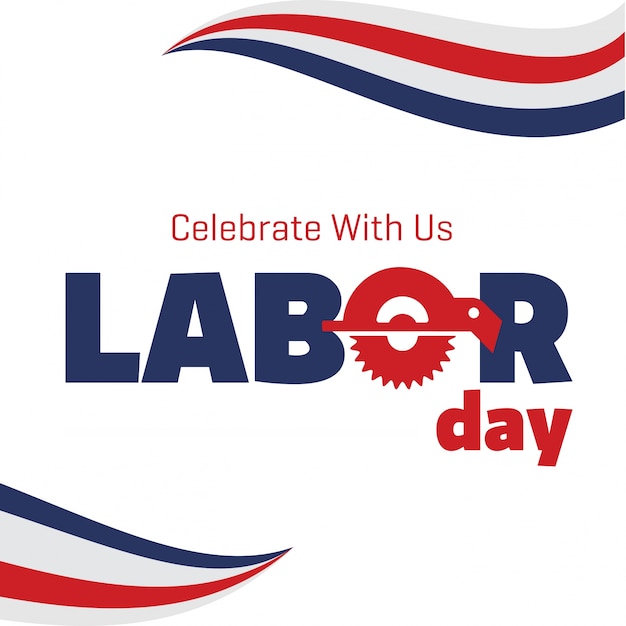 タイポグラフィーでアメリカの旗を振る労働日9月4日米国の州アメリカの労働日のデザイン美しいアメリカの旗構成労働日のポスターのデザイン白い背景