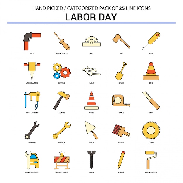 Free vector labor day flat line icon set - business concept icons design