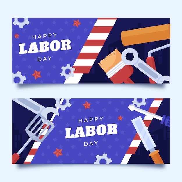 Labor day horizontal banners set
