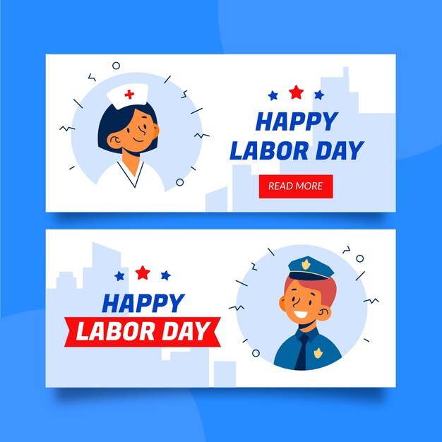 Labor day horizontal banners set