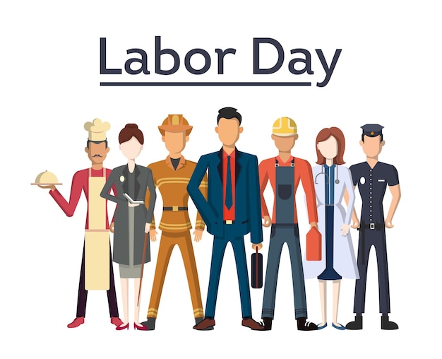 Free vector labor day illustration people of different occupations staying on white background