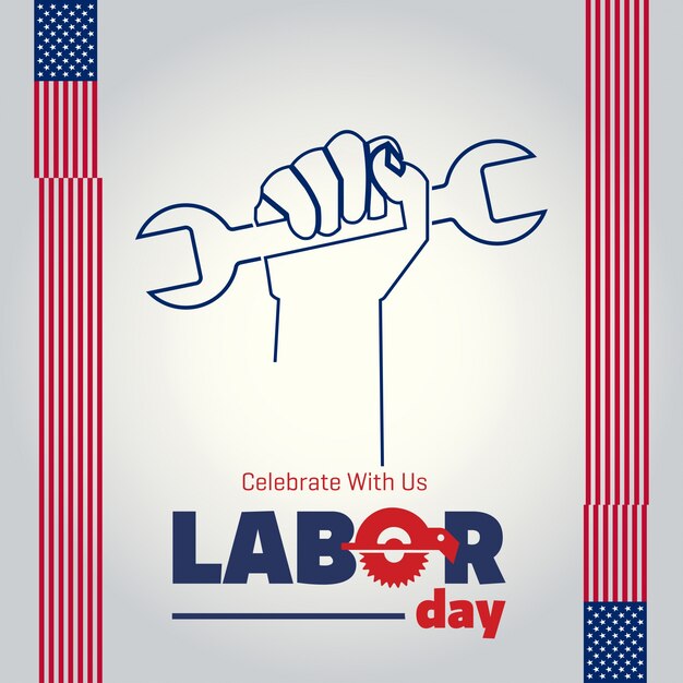 Labor day illustration with hand holding wrench