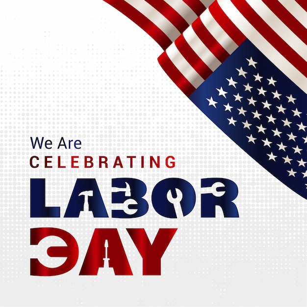 Free vector labor day illustration with waving flag