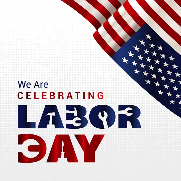 Labor day illustration with waving flag