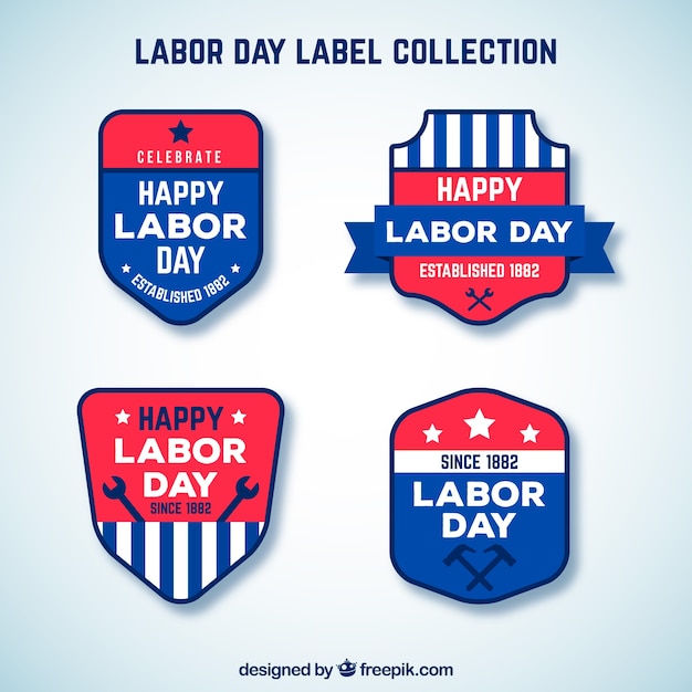 Free vector labor day label collection with flat design