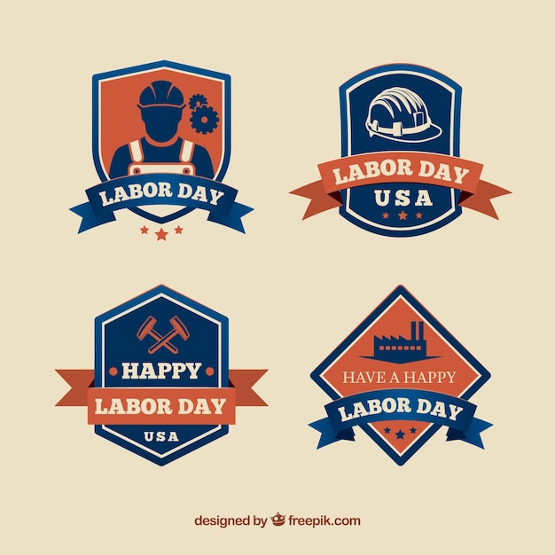 Free vector labor day label collection with flat design