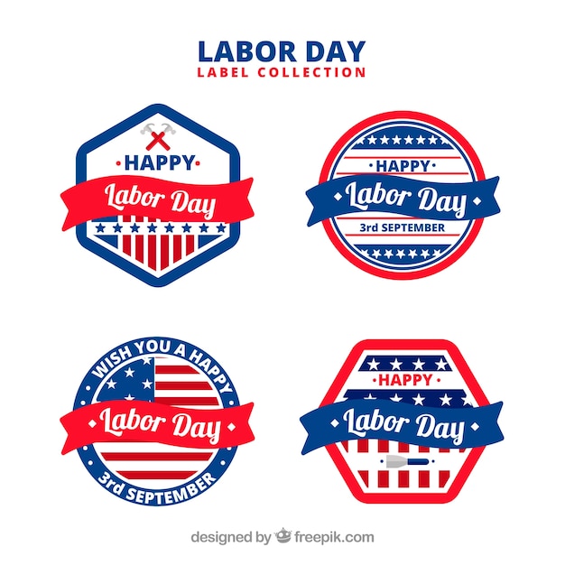 Labor day label collection with flat design