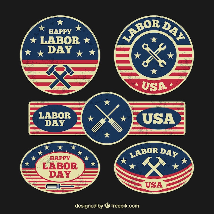 Free Vector labor day labels collection in vintage style