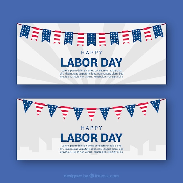 Labor day's banners with flags