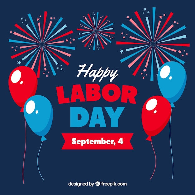 Free vector labor day's party with balloons and fireworks