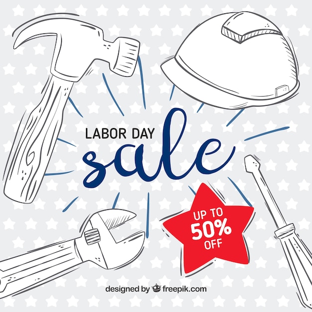 Бесплатное векторное изображение Рабочий день продажи фон с инструментами