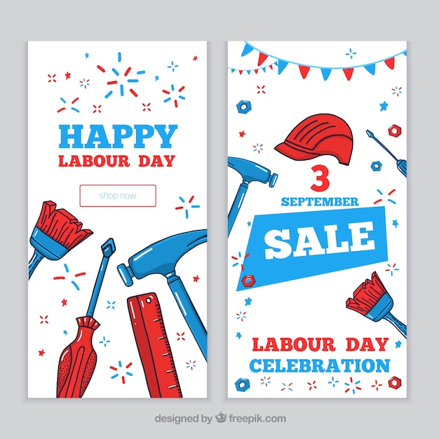 Free vector labor day sale banners with tools