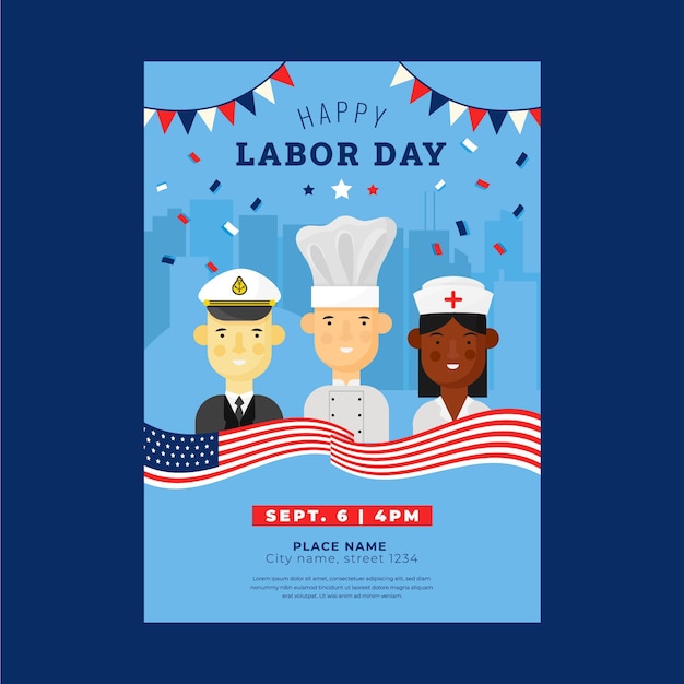 Free vector labor day vertical flyer template