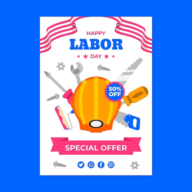 Free vector labor day vertical sale flyer template