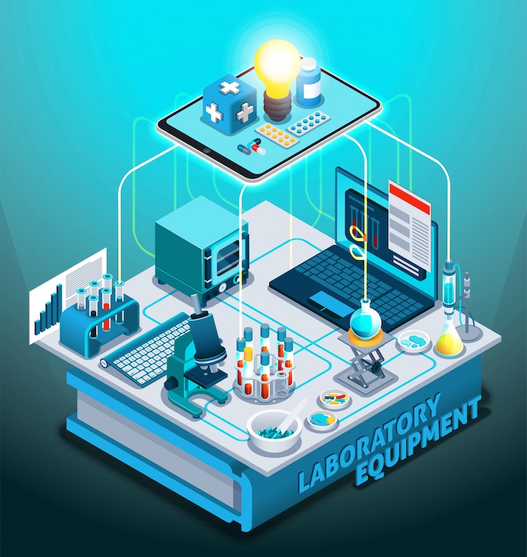 Free Vector laboratory equipment isometric composition