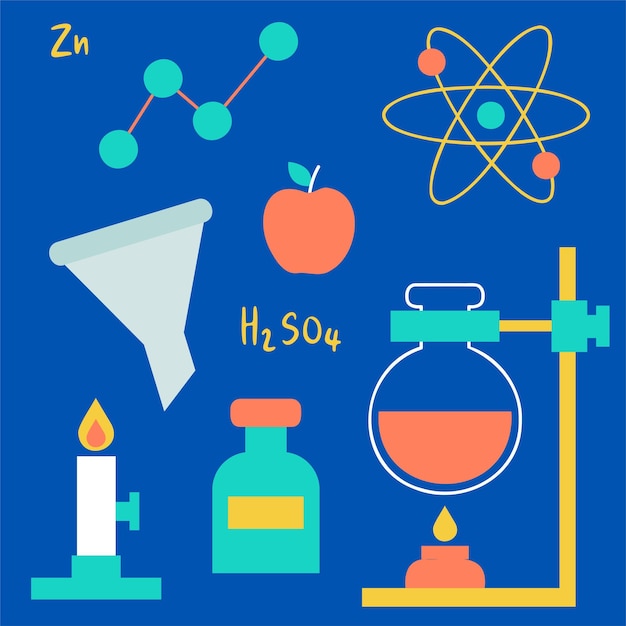 Laboratory equipment with glass tubes flask beaker and other chemical and medicine lab measuring equipment cartoon style for graphic designer Vector illustration