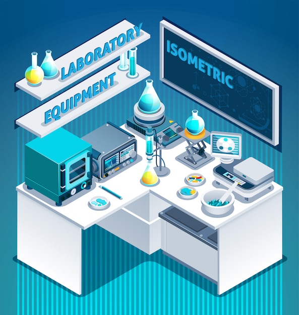 Free vector laboratory table isometric composition