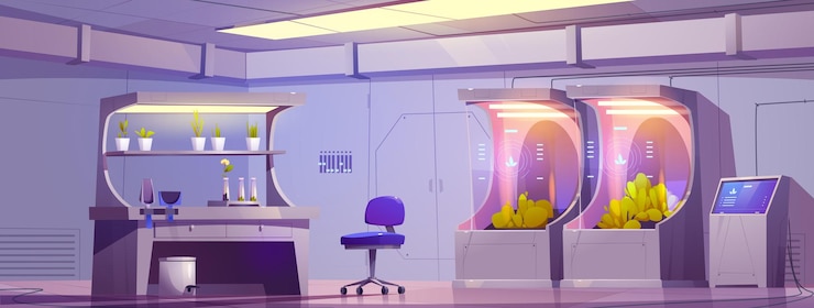 Free Vector laboratory with plants growing equipment interior